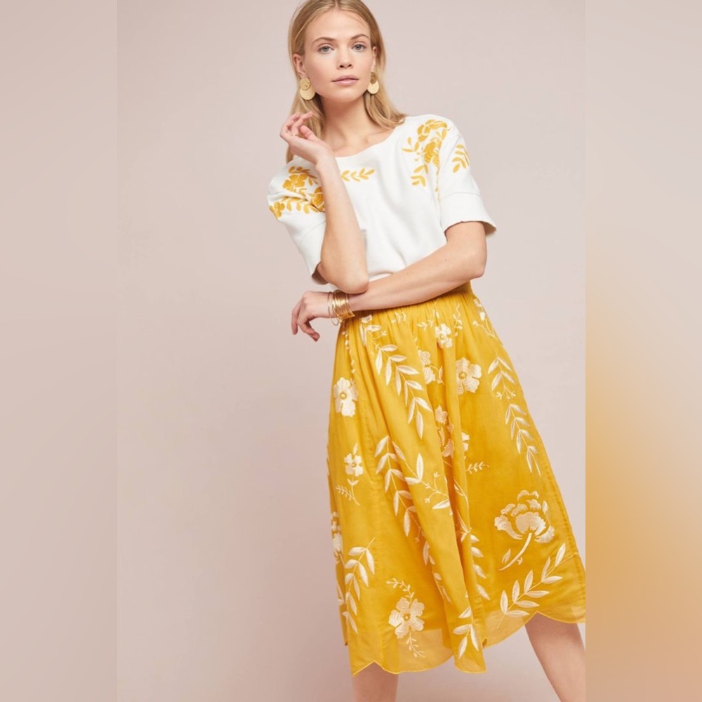 Maeve Anthropologie Vineland Embroidered Midi Skirt